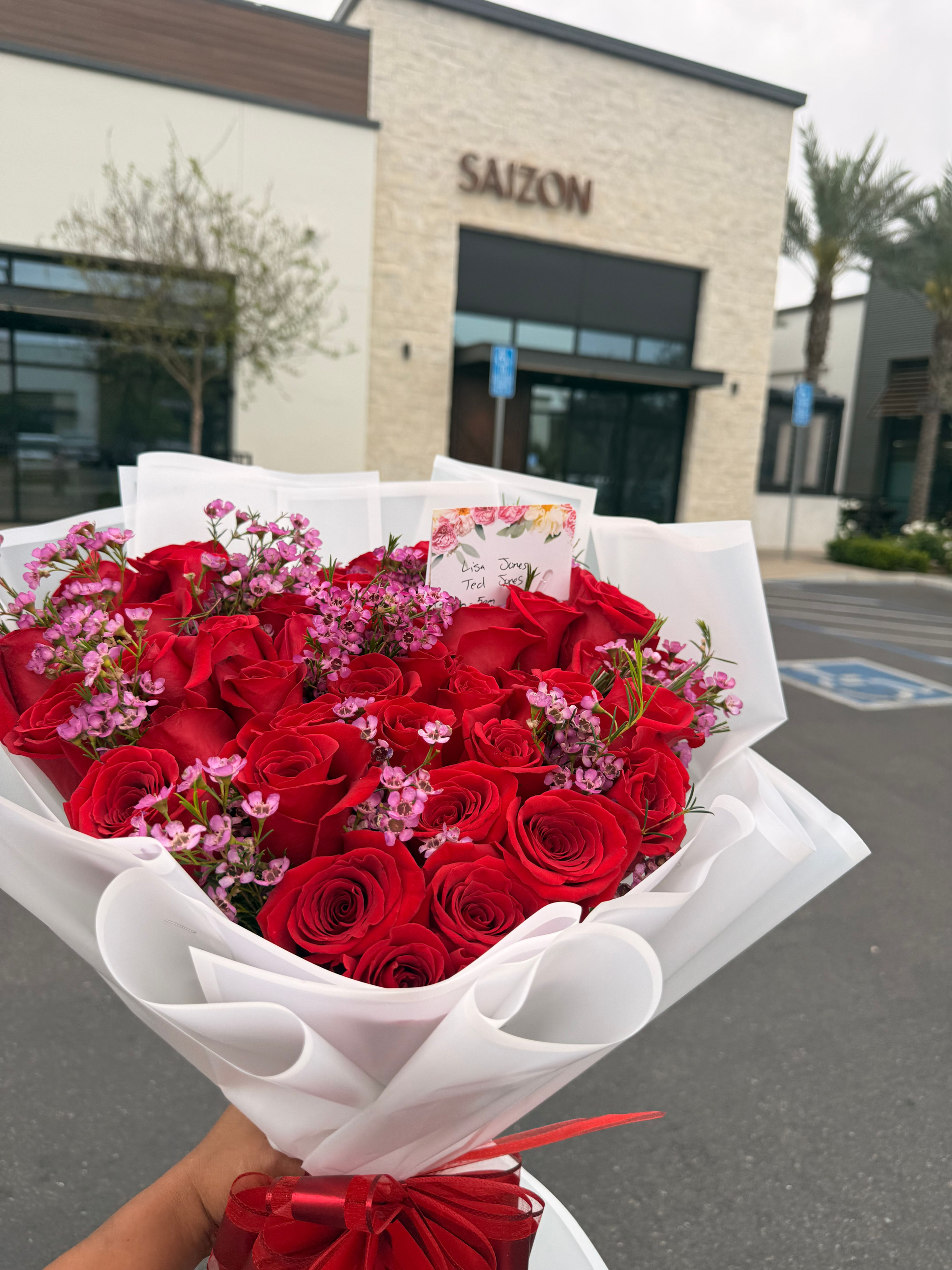 Red roses & Purple wax heart 