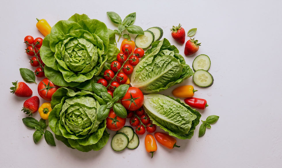 Fresh lettuce, tomatoes and peppers harvested from hydroponic systems