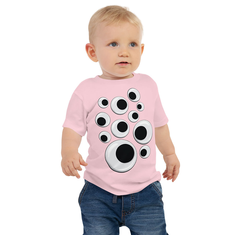 Thumbnail: Pink t-shirt for babies adorned with a playful array of googly eyes in various sizes, each looking in different directi