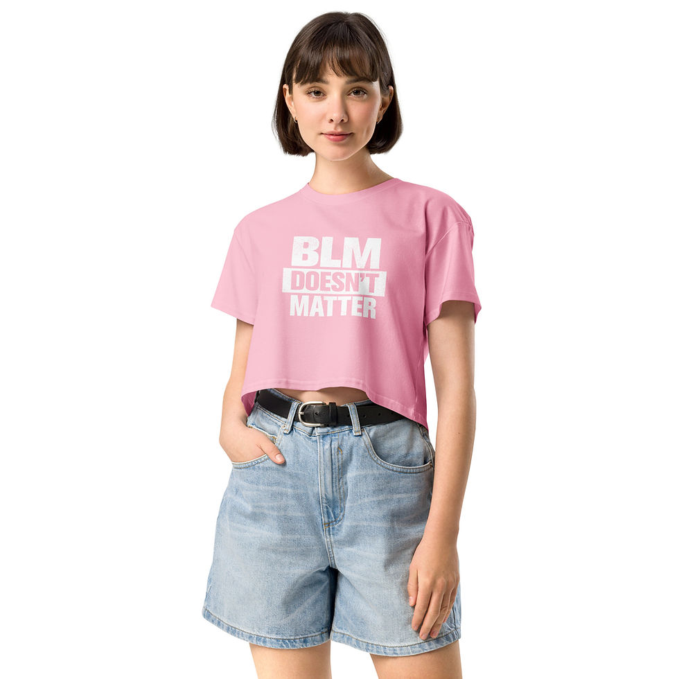 Thumbnail: Bubblegum pink political crop top featuring a direct critique of the BLM organization