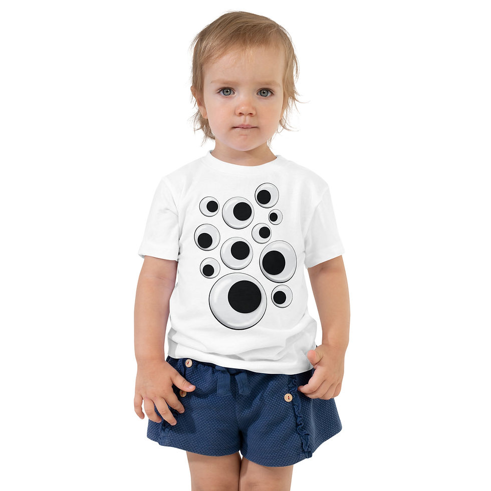 Thumbnail: White t-shirt for toddler adorned with a playful array of googly eyes in various sizes, each looking in different directions.