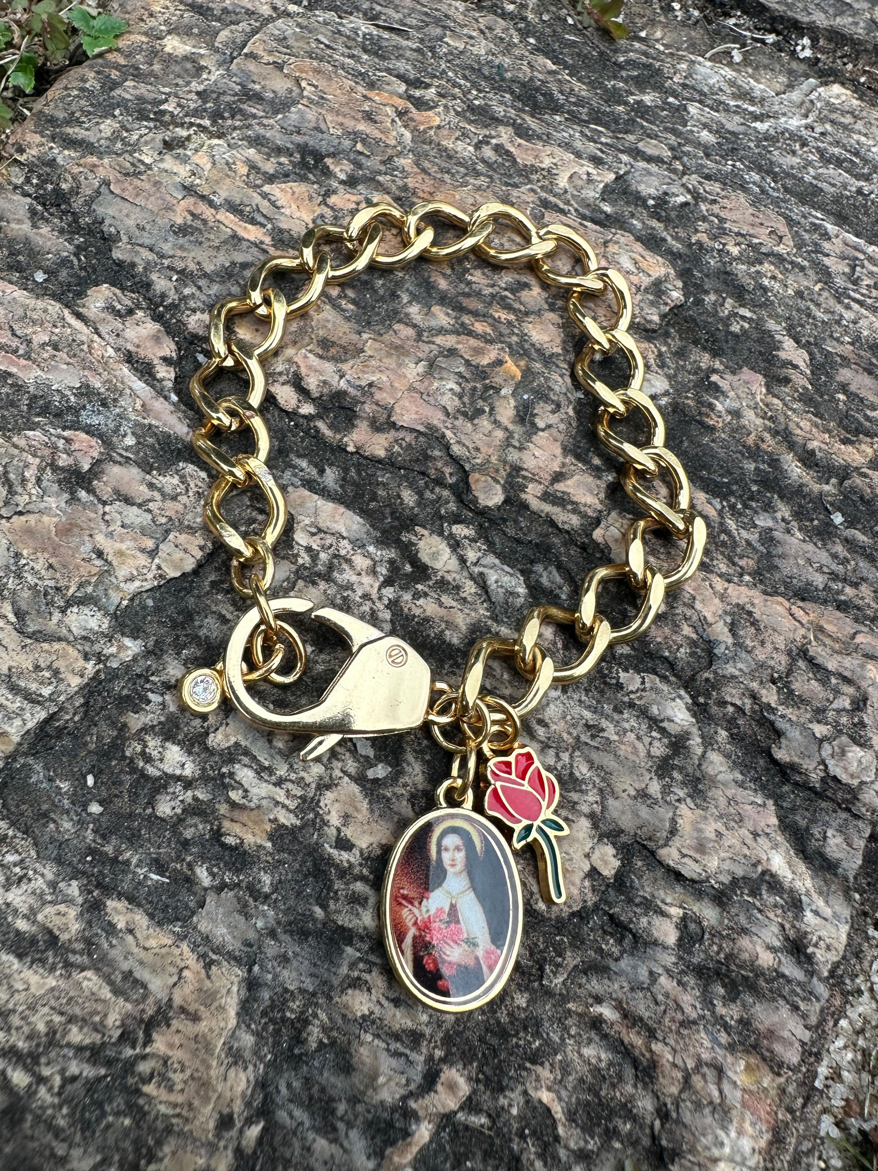 Pulseira elos Sta Teresinha e Rosa