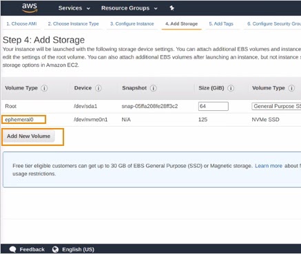 AWS: "Add storage" interface