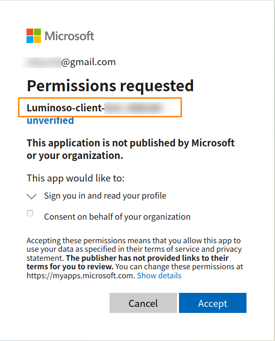 Azure permission dialog