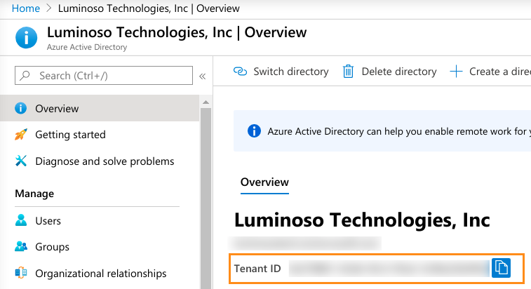 Input field for tenant id