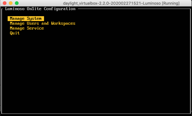 Onsite configuration console menu