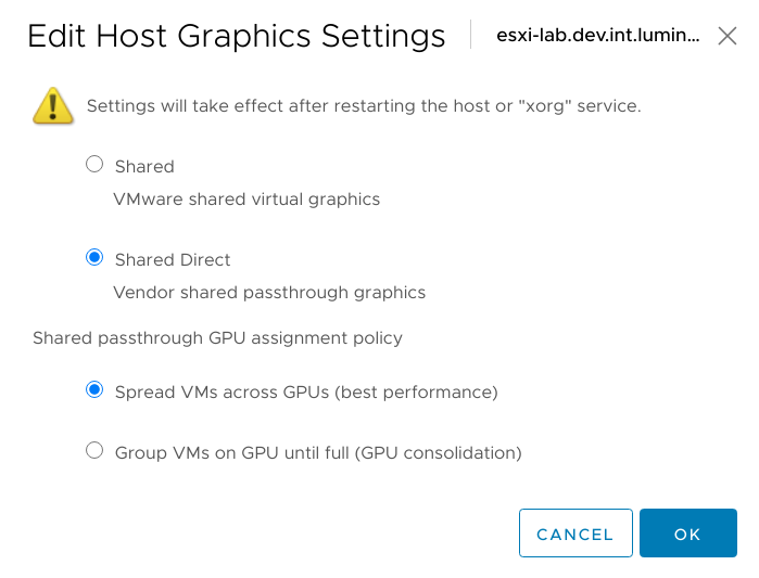 VM host graphics settings