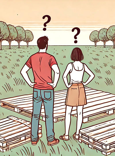 A pair of owner builders looking out at an empty lot, unsure of what to do next.