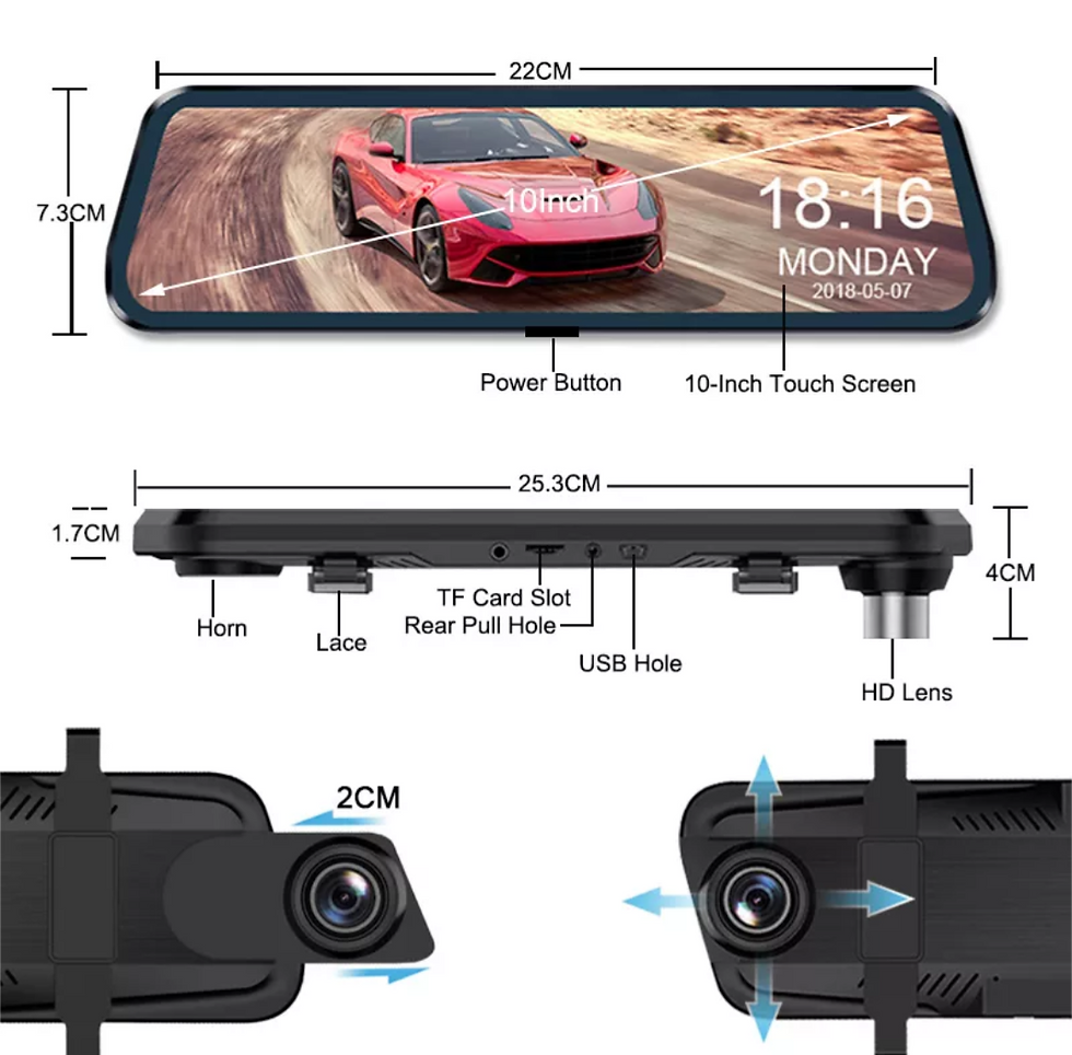 Thumbnail: Car Rearview Mirror with Backup Cam & Dashcam