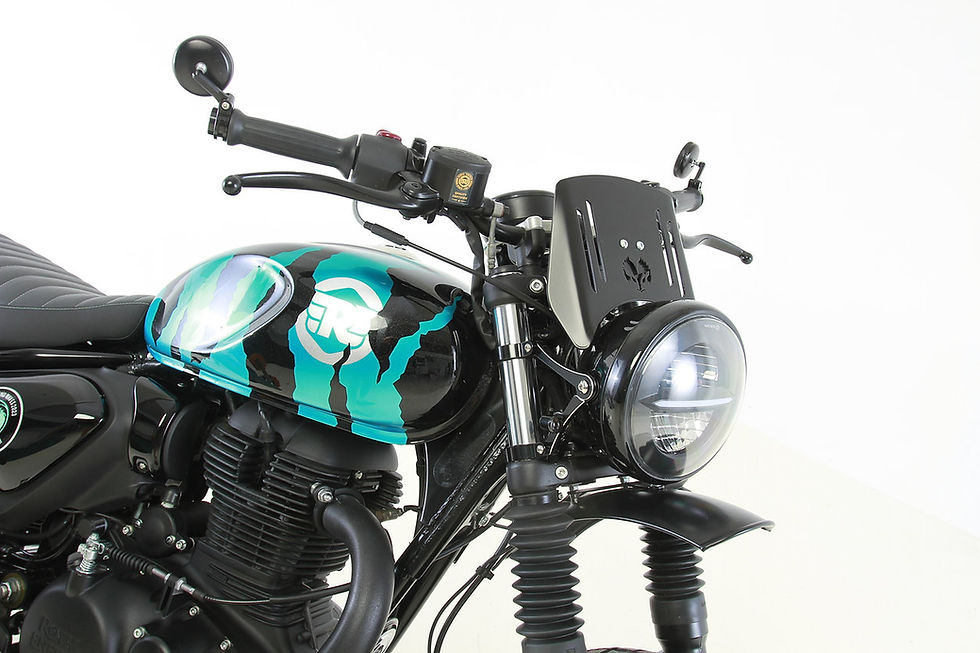 Saut de vent aluminium royal enfield hunter 350 vue trois quart focus produit moto éloigné