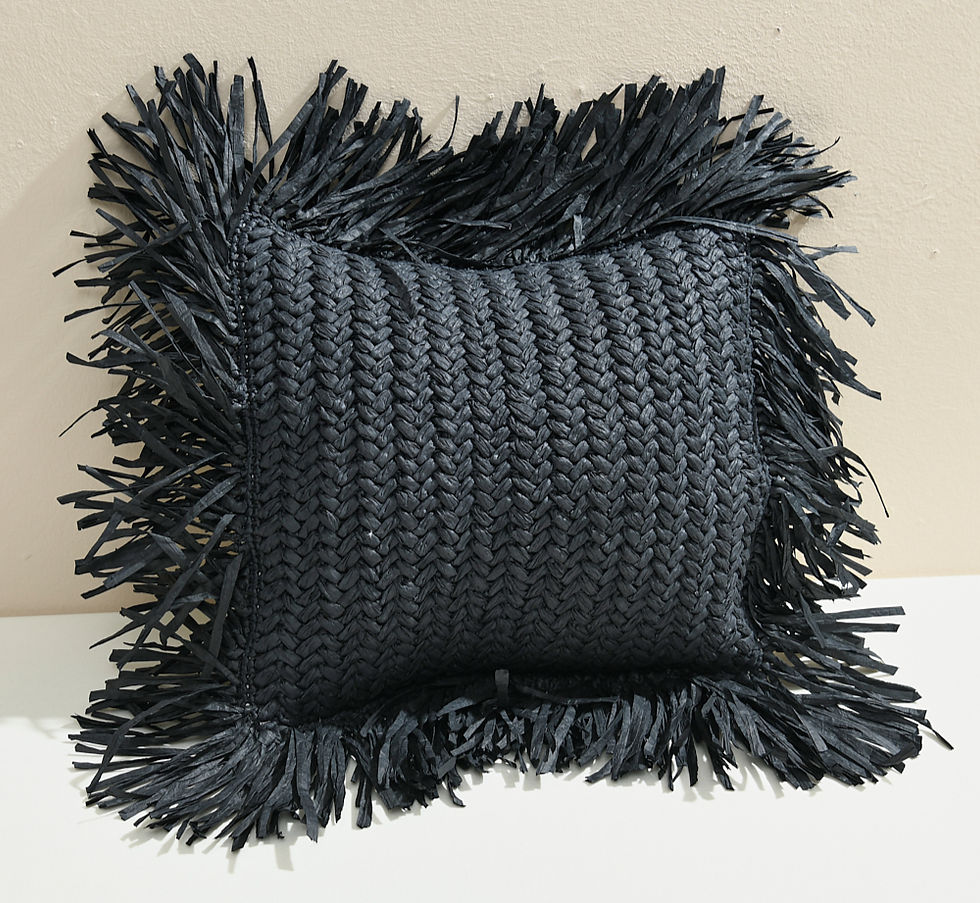 Thumbnail: Black Raffia Woven Cushion Cover, 45cm.