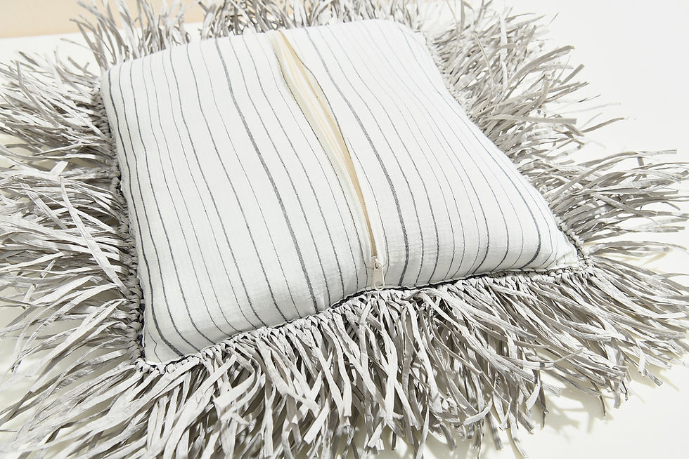 Thumbnail: Grey Raffia Woven Cushion Cover, 45cm.
