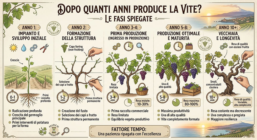 PILLOLE DI VITICOLTURA: DOPO QUANTI ANNI PRODUCE LA VITE? LE FASI SPIEGATE