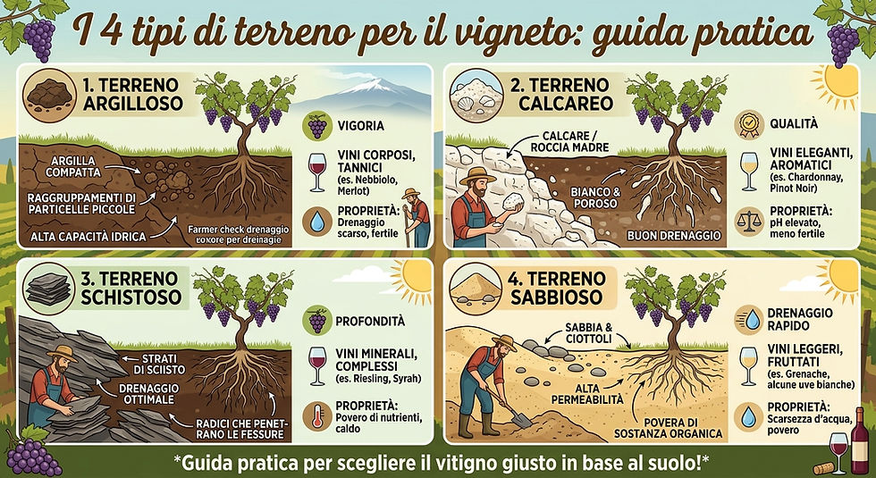 PILLOLE DI VITICOLTURA: I 4 TIPI DI TERRENO PER IL VIGNETO, GUIDA PRATICA