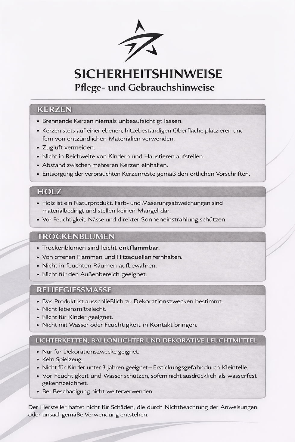 Sicherheitshinweis für kombinierte Produkte