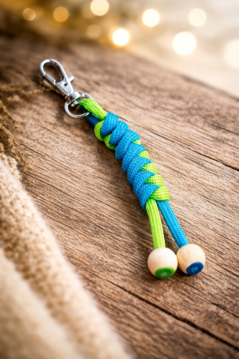 Paracord Schlüsselanhänger in Blau/Grün