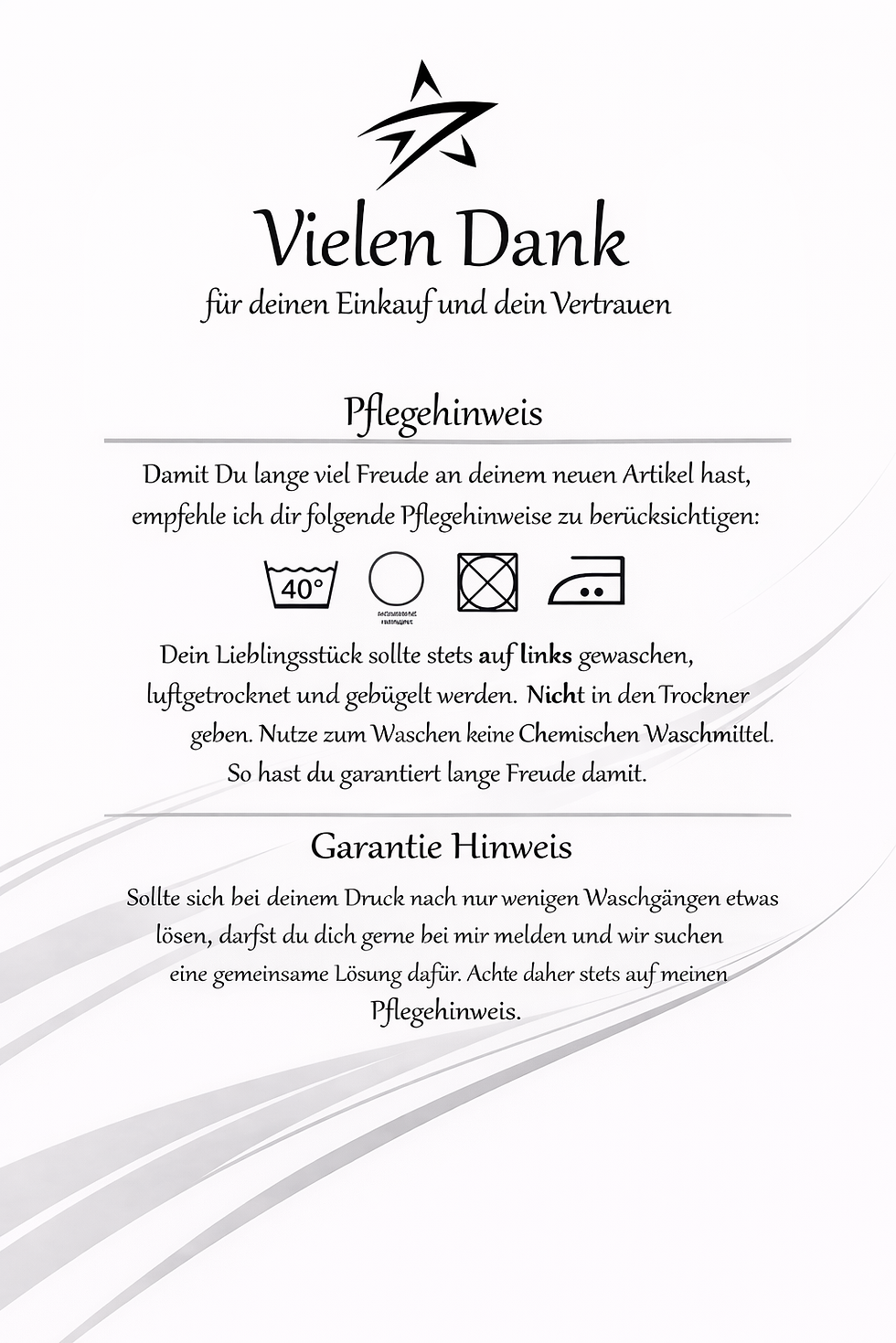 Pflegehinweis Textildruck