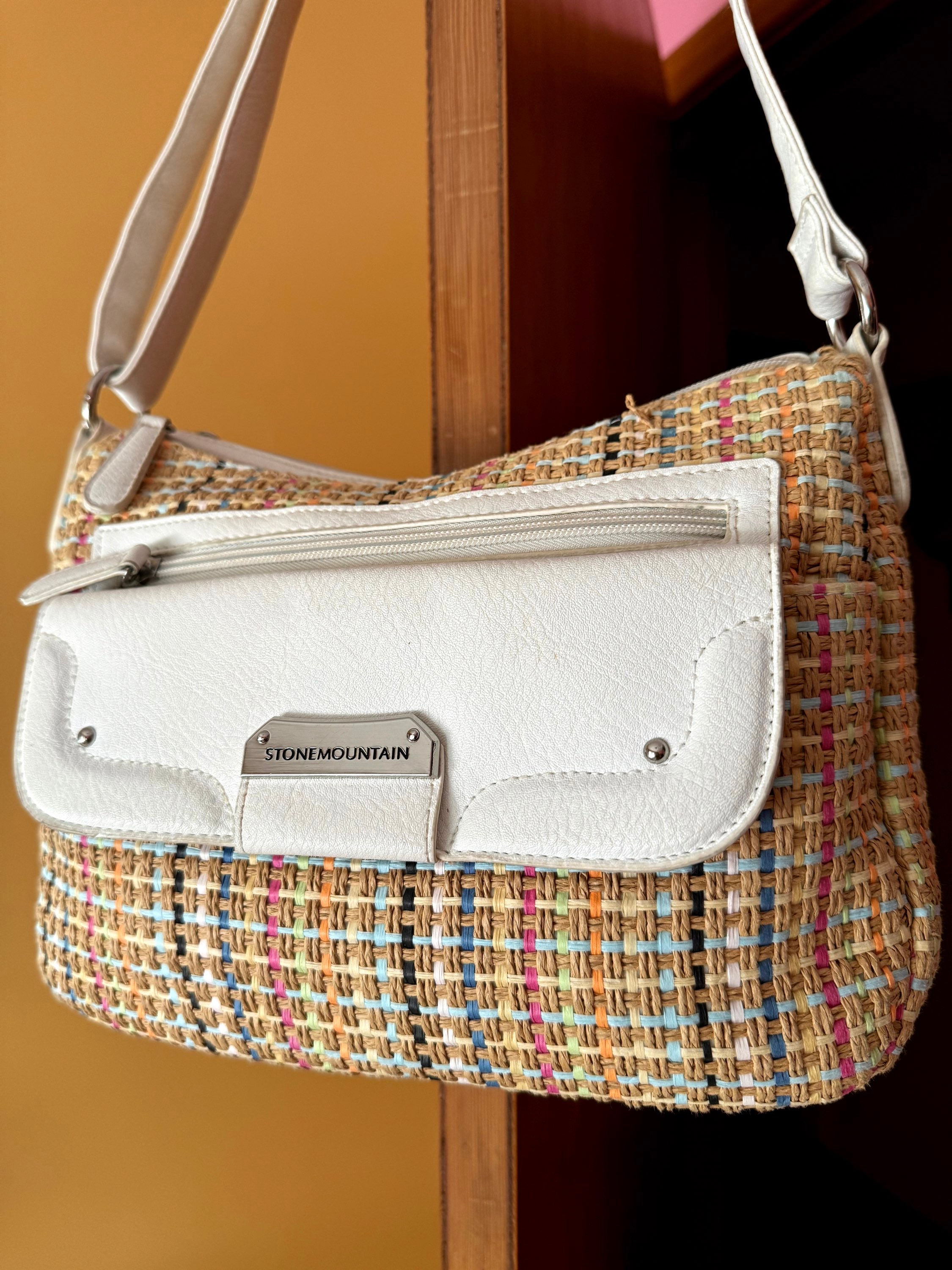 Stone Mt. Leather & Confetti Woven Shoulder Bag