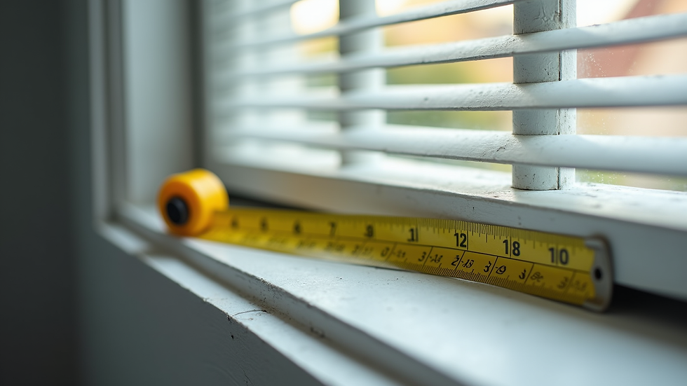 Close-up view of measuring tape on a window frame for custom roller shutters
