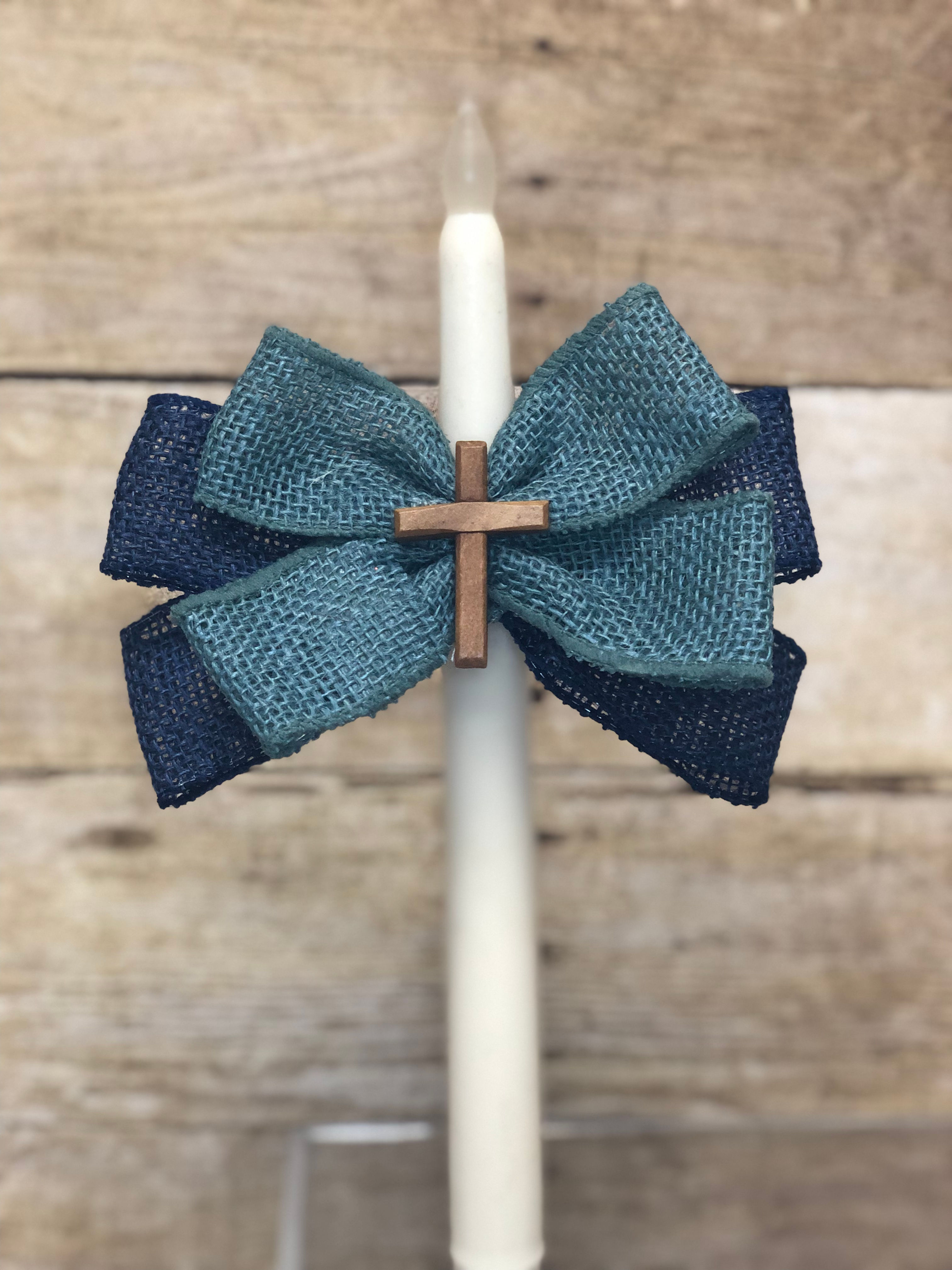 Double Blue Burlap - Easter Candles