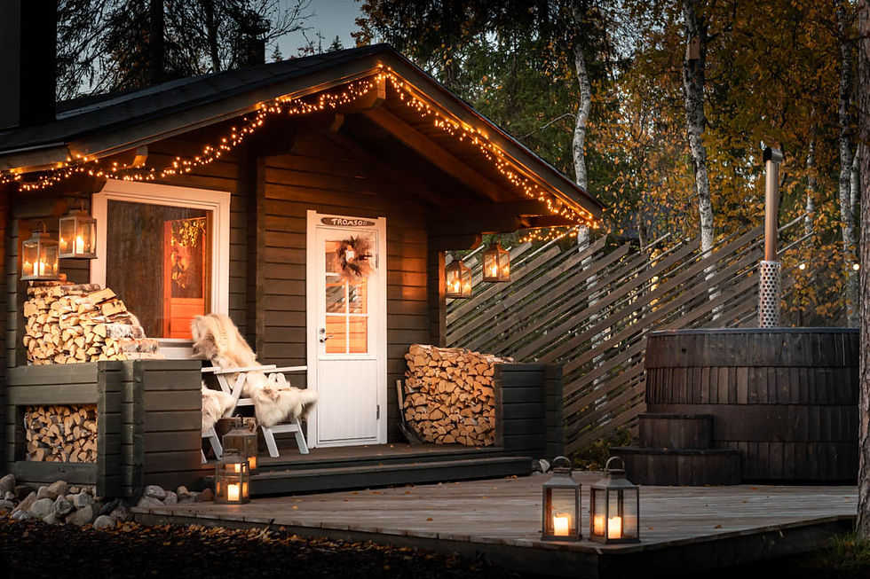 cosy sauna with many candles and lights