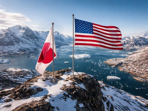 Bandiera USA e bandiera della Groenlandia su territorio groenlandese