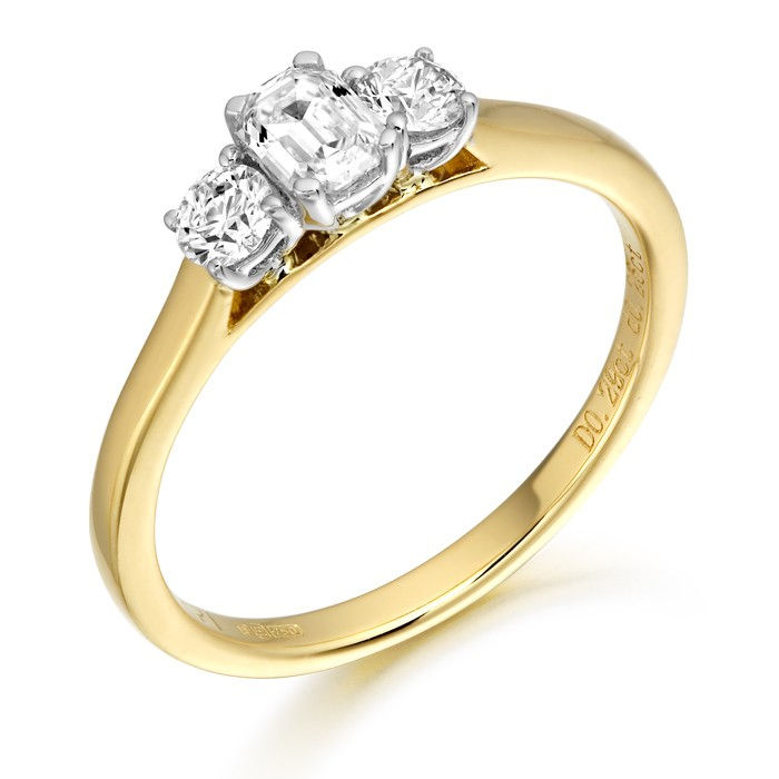 18ct Yellow Gold 0.55ct Emerald Cut Diamond Engagement Ring.