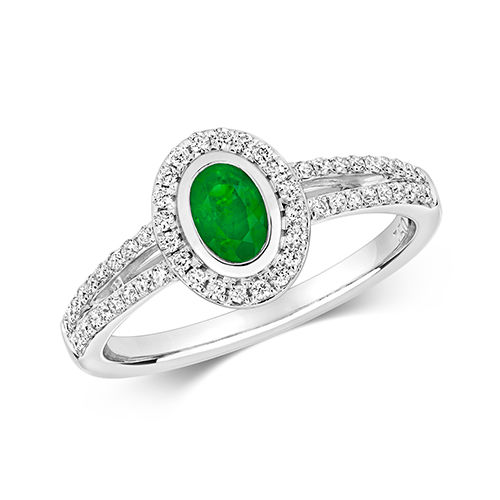 Thumbnail: 18CT WHITE GOLD SPLIT SHOULDER DIAMOND RING WITH SAPPHIRE, RUBY OR EMERALD