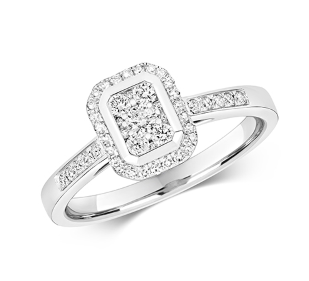 NOVA 9CT W/G DIAMOND CLUSTER RING EMERALD CUT  (£1450-£2050)