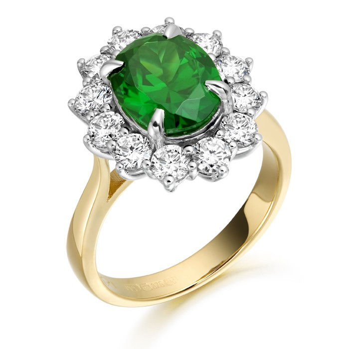 9ct Gold Lady Di CZ Ring with synthetic Emerald.