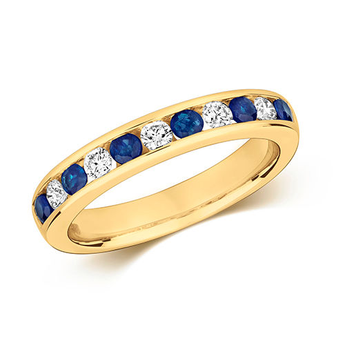 Thumbnail: 9CT GOLD DIAMOND BAND WITH EMERALD, SAPPHIRE OR RUBY