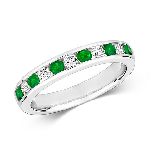 Thumbnail: 9CT GOLD DIAMOND BAND WITH EMERALD, SAPPHIRE OR RUBY