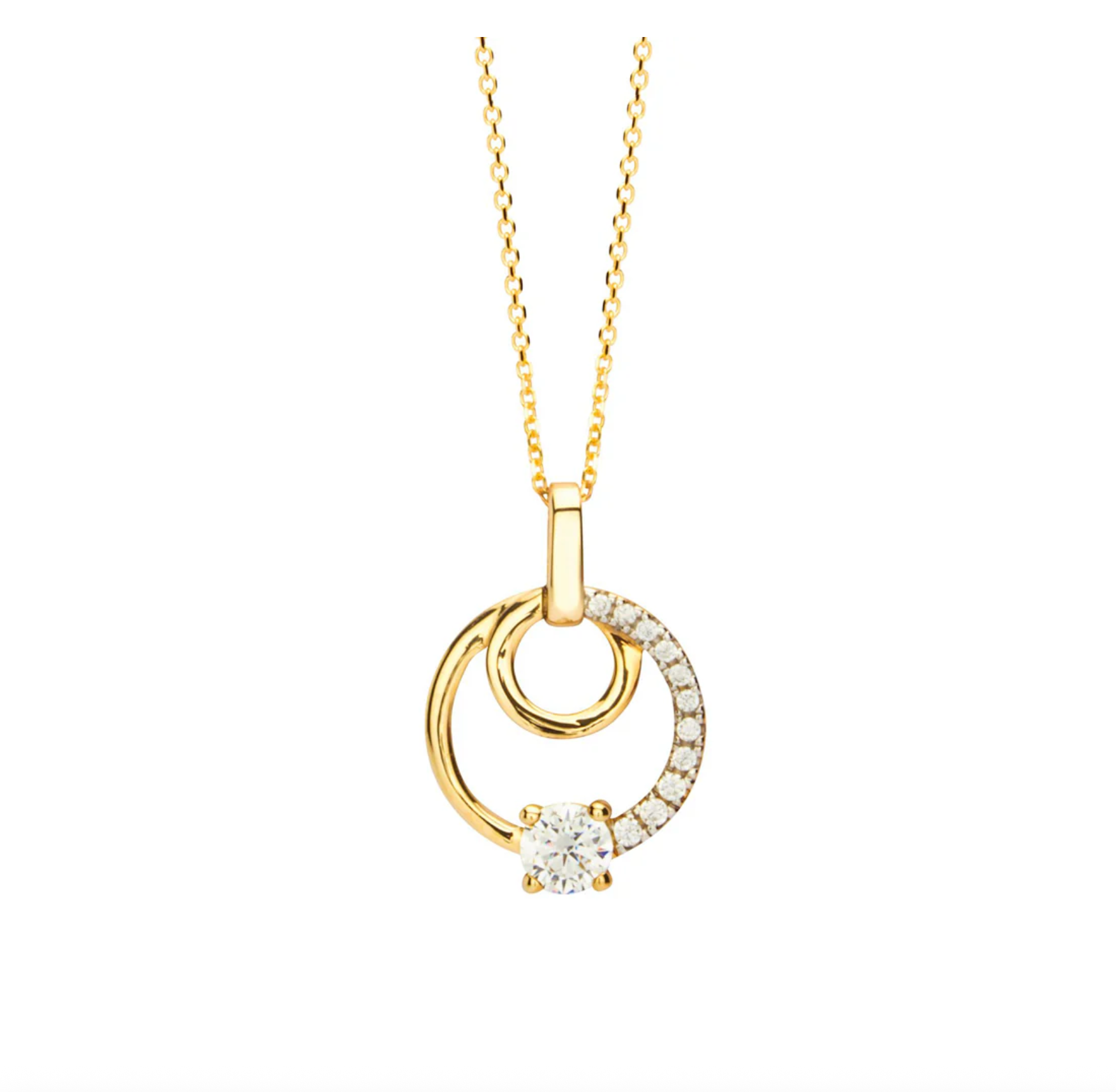 9ct Yellow Gold CZ Double Circle Necklace
