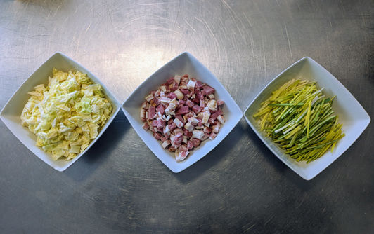 Ingredients-Napa Cabbage, Double Smoked Bacon, Leeks