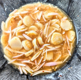 Marinating Seared Scallops, Noteworthy Gin, The Spirited Chef, Dubh Glas Distillery, British Columbia, Canada