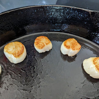 Searing Scallops, The Spirited Chef, British Columbia, Canada