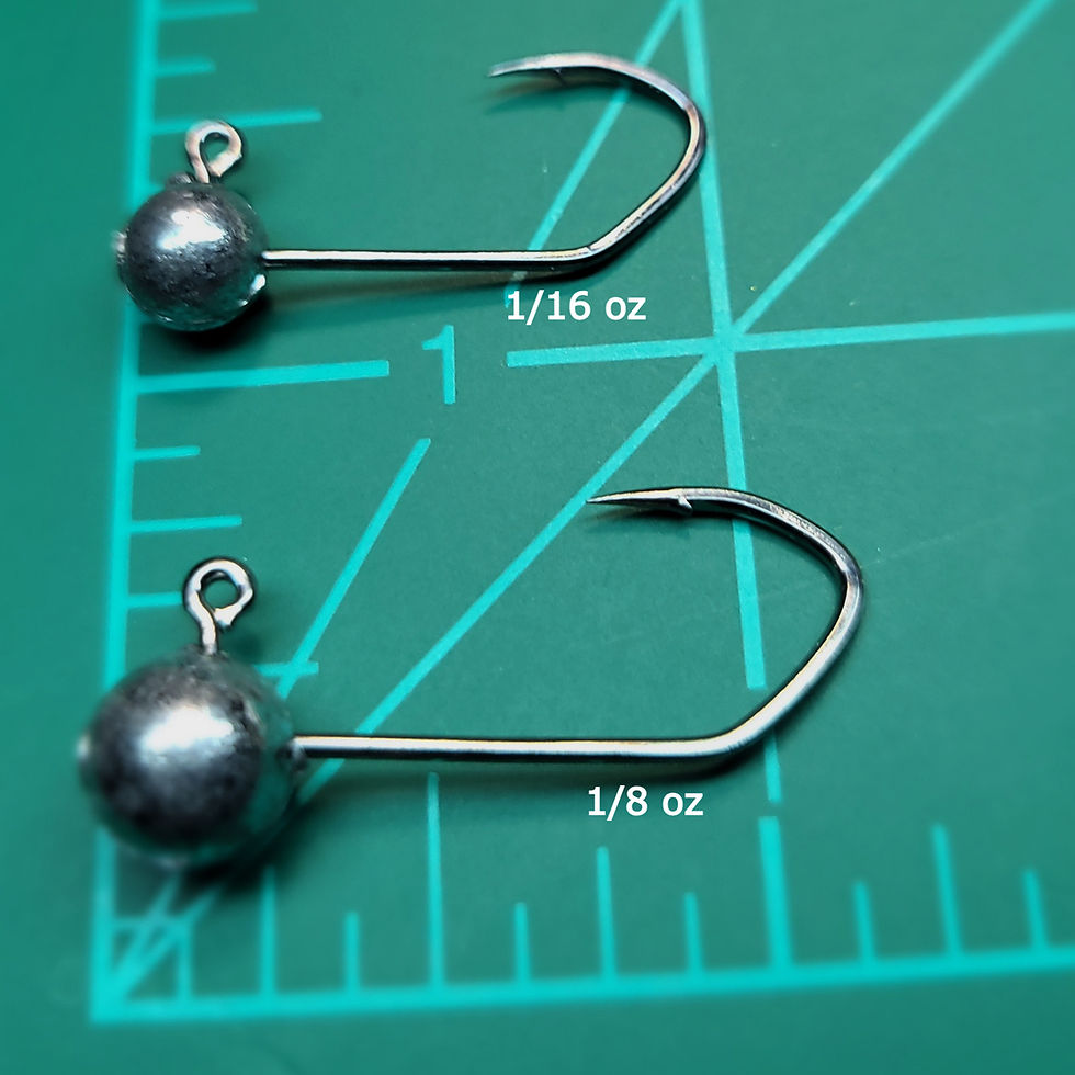 Thumbnail: Illustration of jig head and hook size used to make CT Fish Nerd Raspberry Mocha Ultralight Jig