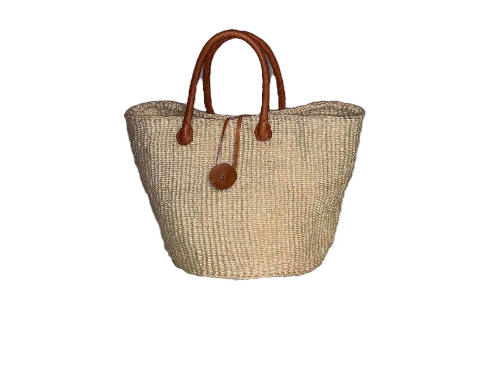 Handwoven African Sisal Basket with Leather Handles