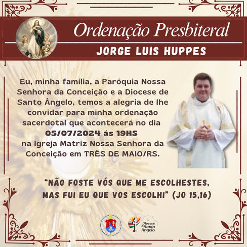 Diocese de prepara para ordenação presbiteral de Jorge Huppes