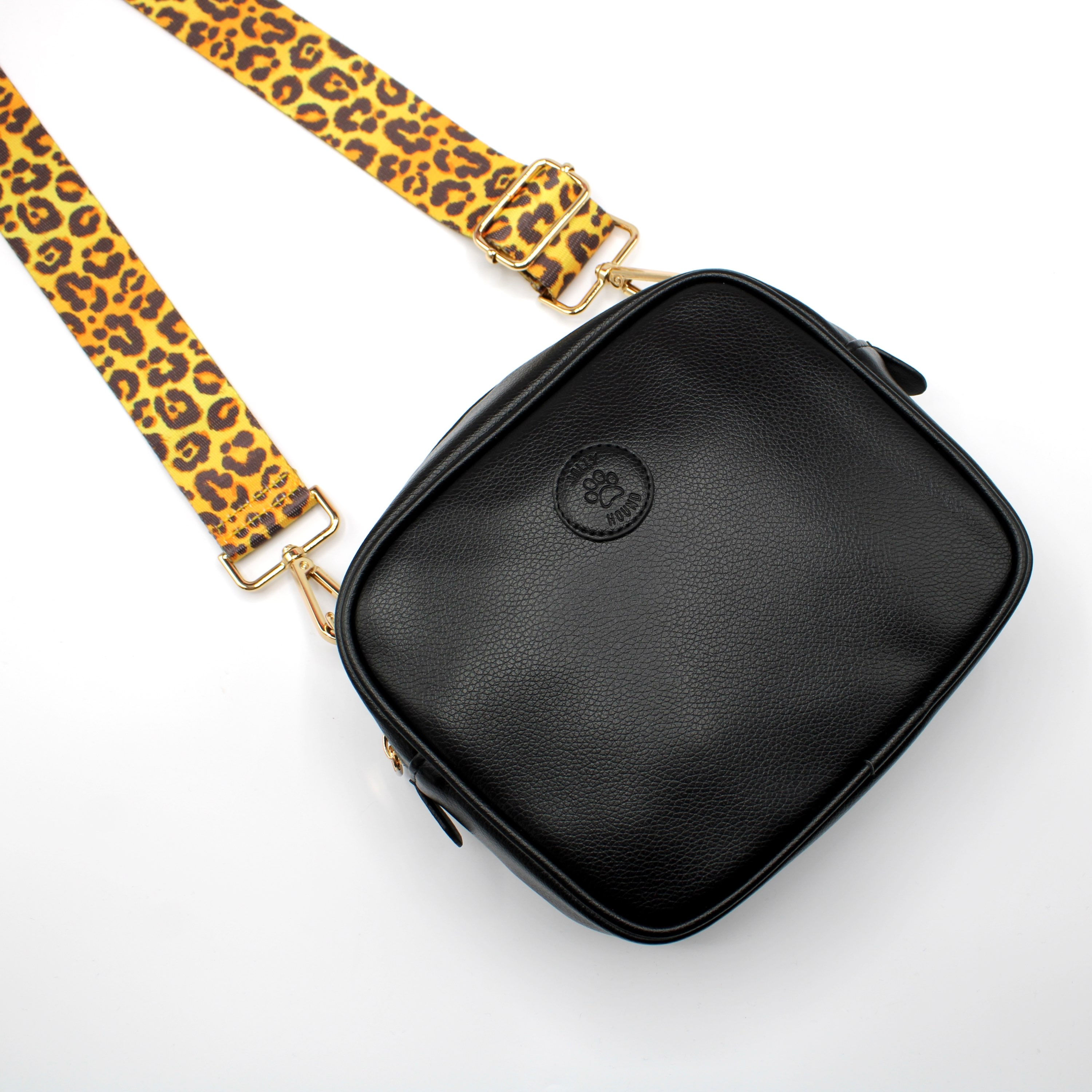 Black Golden Leopard Dog Walking Bag & Strap Bundle