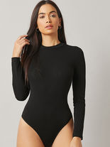 Front of black backless bodysuit by Pushing Twenty Fashion