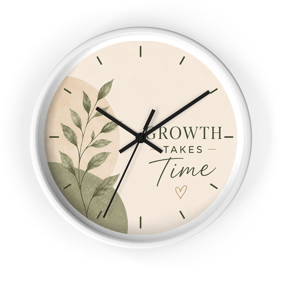 Thumbnail: Growth Takes Time Wall Clock — Minimal Botanical Motivational Decor