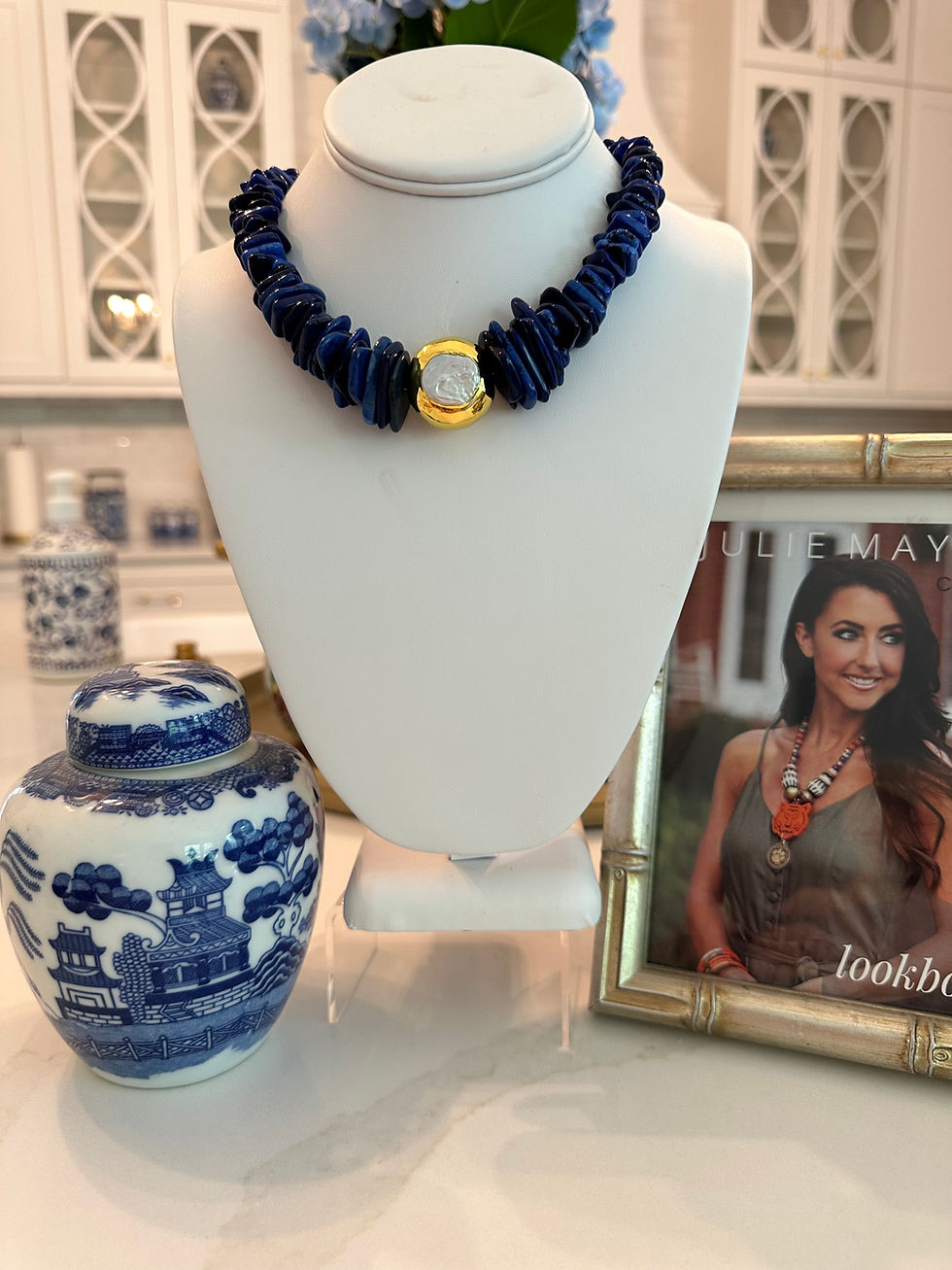 Thumbnail: The Stadium Pearl Choker (Navy, Creme, Orange)