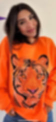 Orange Sweatshirt with Studded Tiger