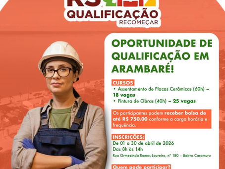Arambaré abre inscrições para cursos gratuitos de qualificação com bolsa de R$ 750