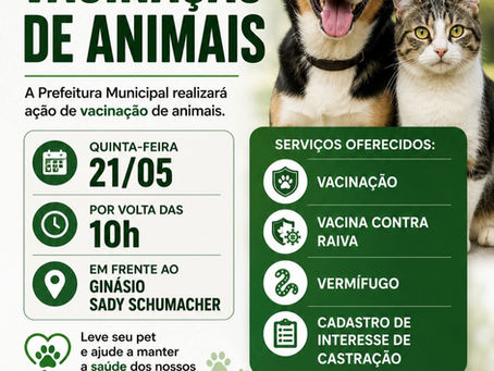Vacinação gratuita de animais ocorrerá dia 21/5 em Santa Rita do Sul
