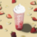 Strawberry Banana smoothie served in a clear bobaHi cup, featuring a pink strawberry and banana blend topped with whipped cream.