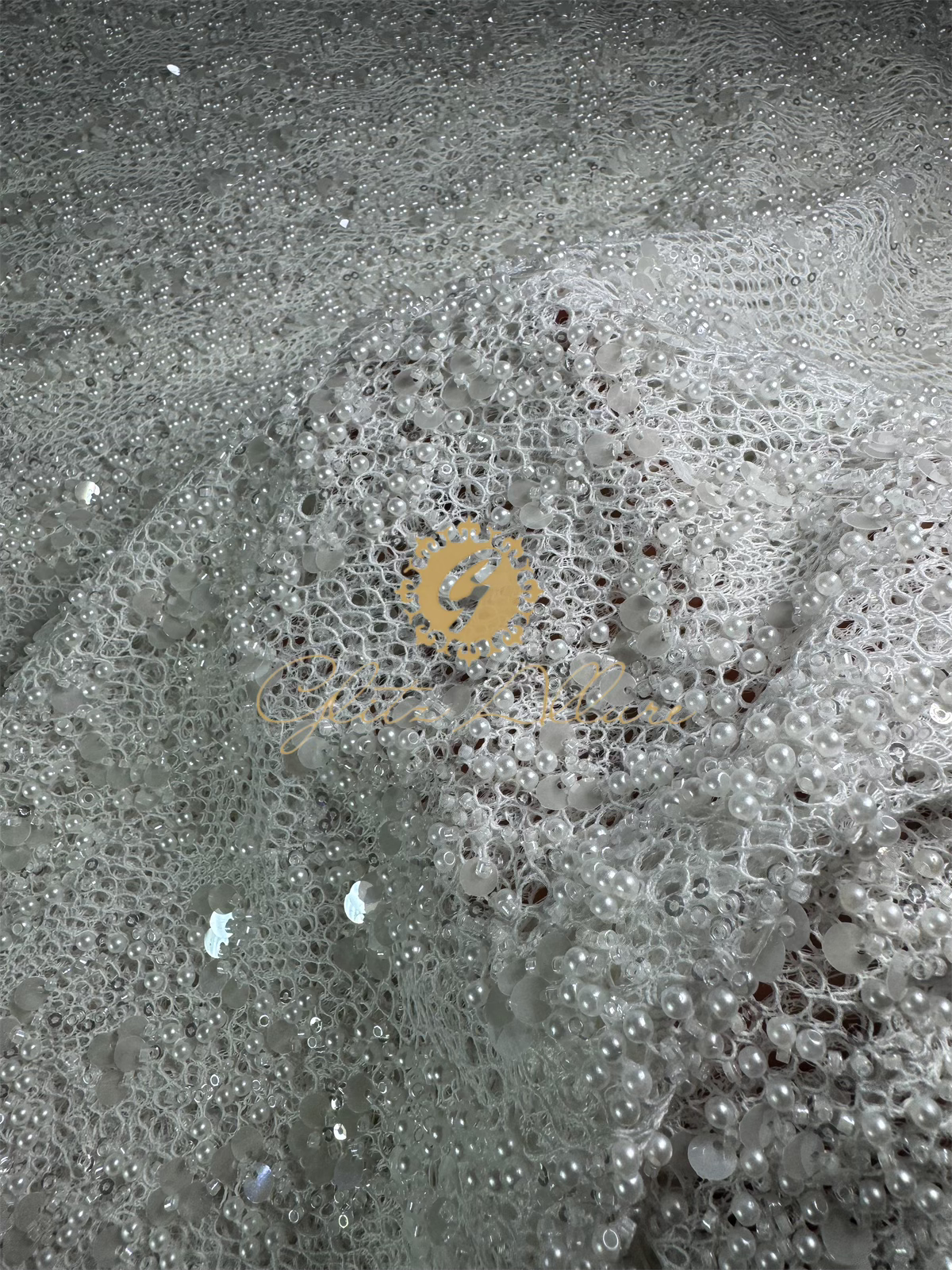 TINY CIRCLE HOLE BEADED TULLE