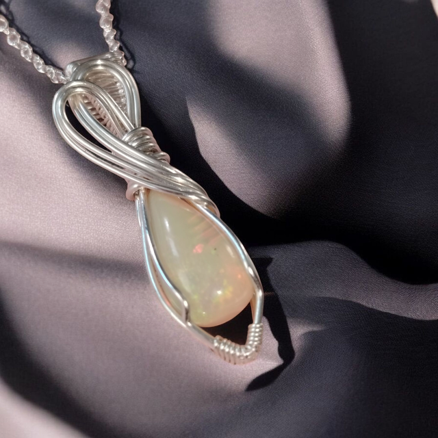 Lyrian — White Ethiopian Opal Pendant in Silver