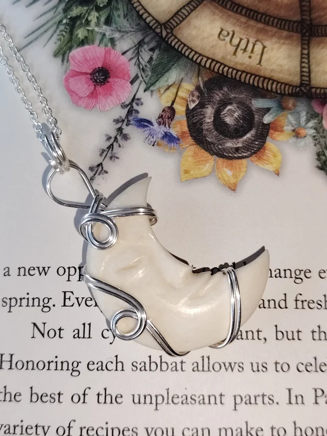 Nightwhisper – Carved Bone Crescent Moon Pendant in Silver Filled Copper